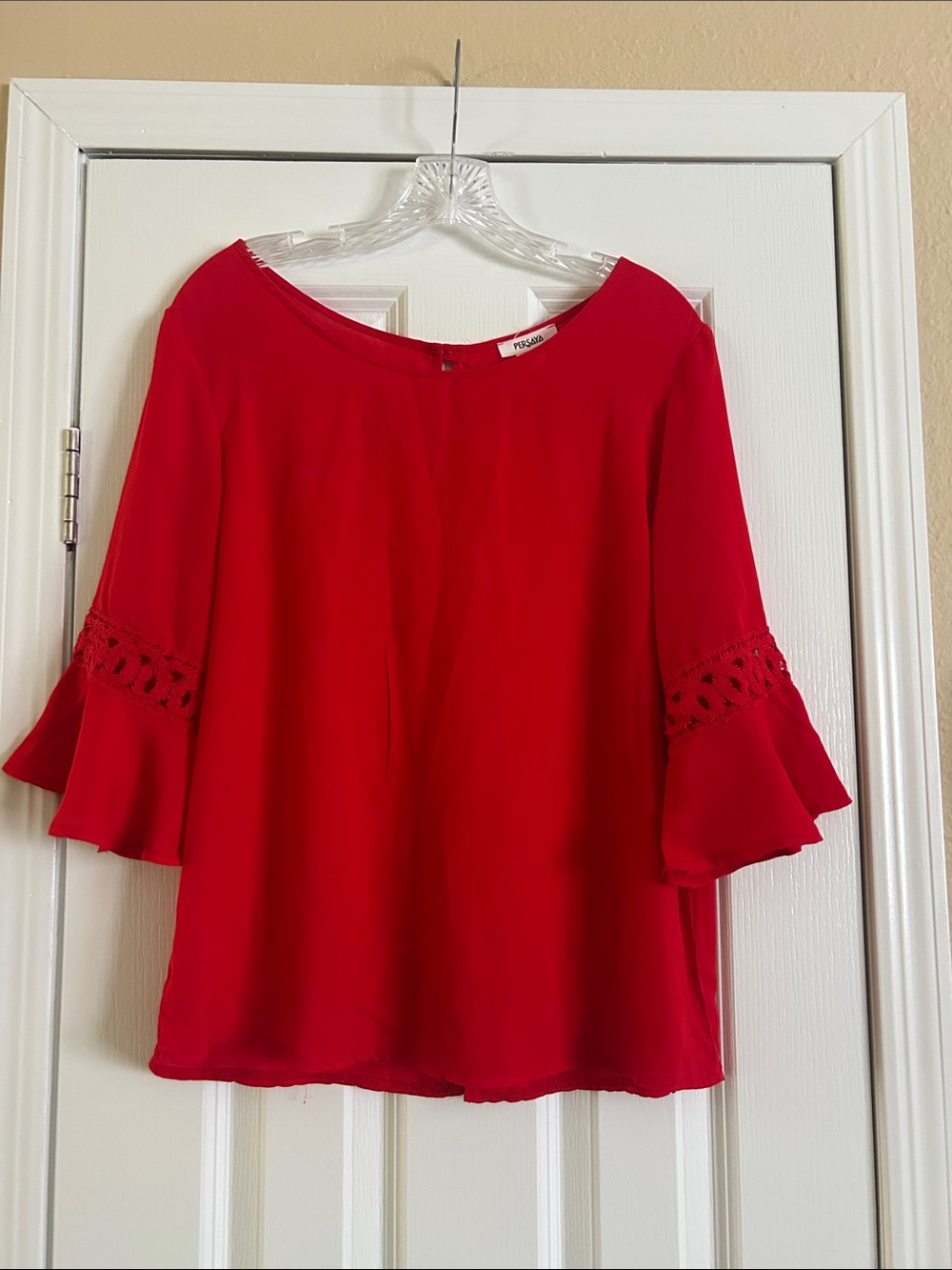 Persaya Red Crochet Bell-Sleeve Blouse